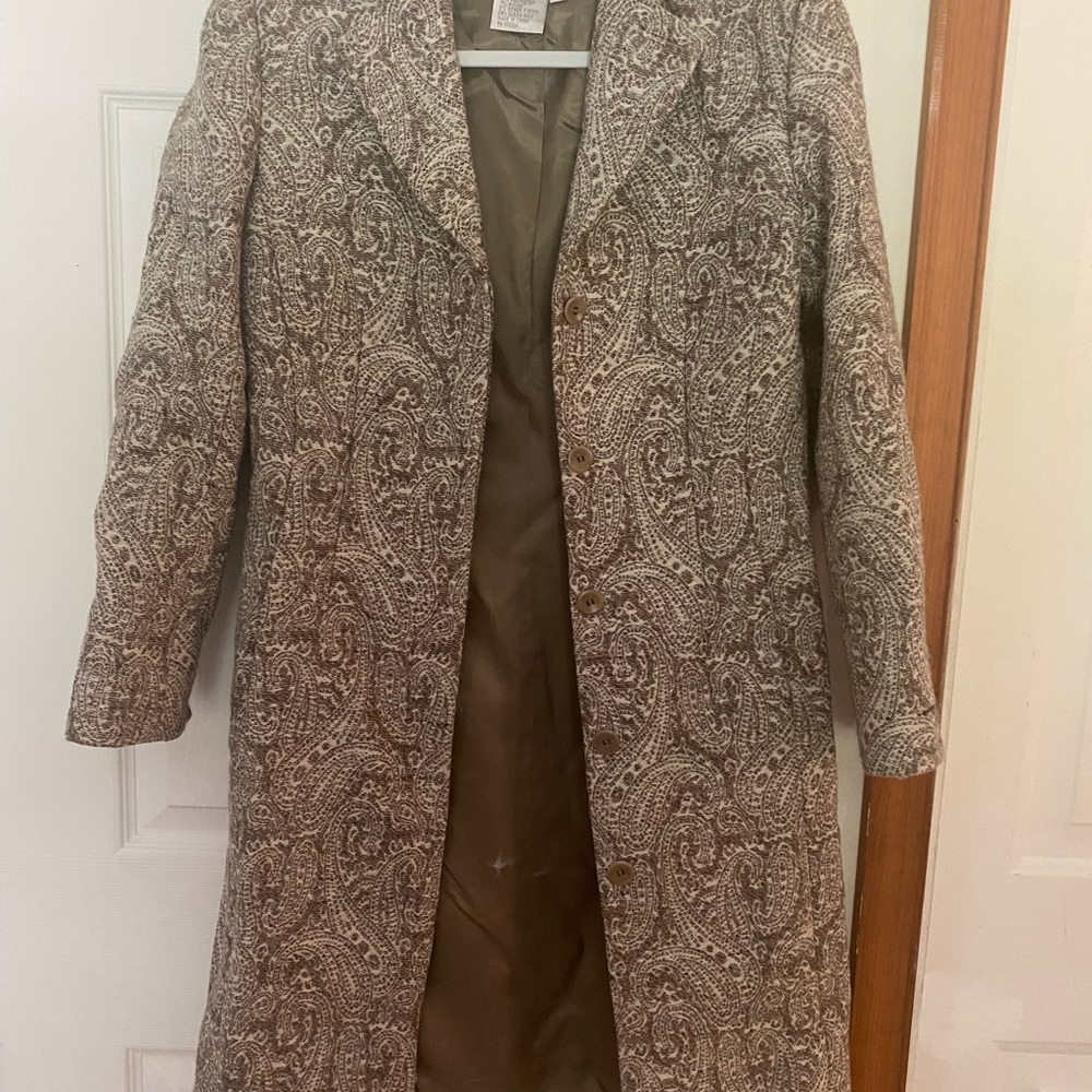 Worth Paisley Long Trench Coat in Taupe and Brown
